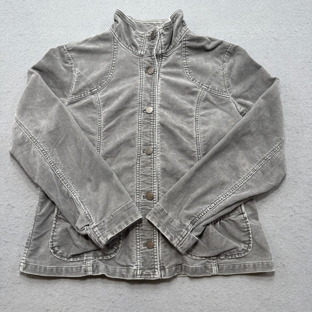 Eddie Bauer Corduroy Jacket Women's Large Gray Button Down Relaxed Fit Outdoor